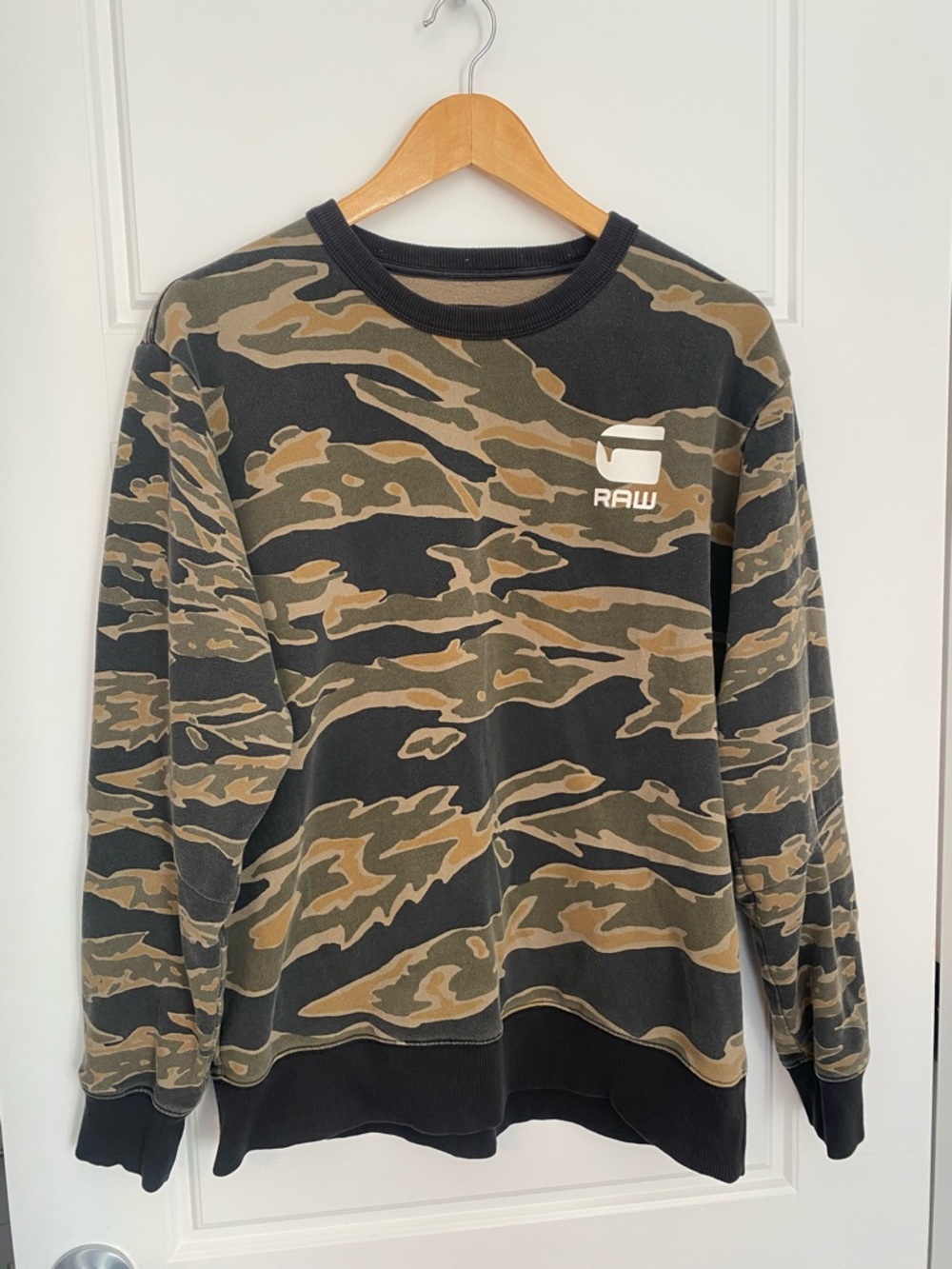G-Star RAW Camo Crewneck Sweatshirt Men’s Large Streetwear Black Olive Pullover - Picture 2 of 8